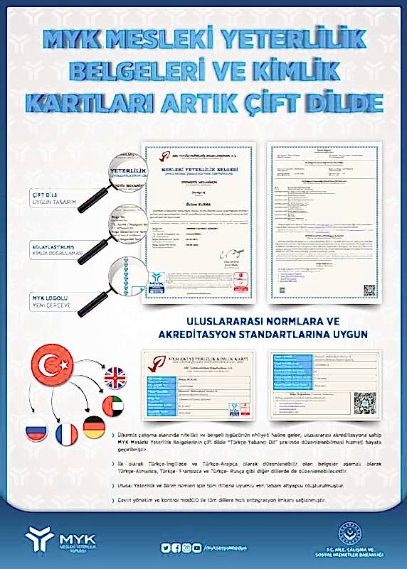 MYK Belgeleri Artık Çift Dilde